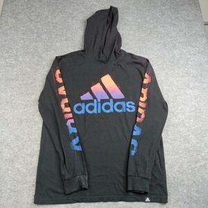 Adidas Shirt Youth XL 18/20 Black Hooded Long‎ Sleeve Three Stripe Logo Athletic